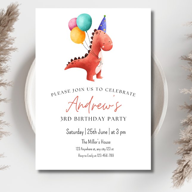 Dinosaur Jurassic Party Invitation Boys Three rex  (Creator Uploaded)