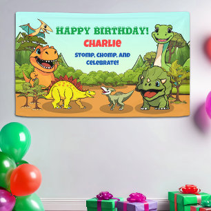 Dinosaur Jurassic Prehistoric Fun Cartoon Birthday Banner