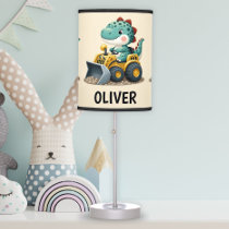 Dinosaur Kid on Yellow Construction Vehicle Table Lamp