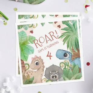 Dinosaur Kids 4th Birthday Napkins