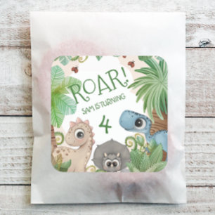 Dinosaur Kids 4th Birthday Square Sticker
