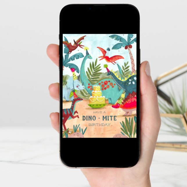 Dinosaur kids birthday card (Front Digital)