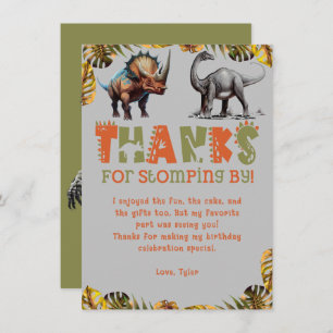 Dinosaur Kids Birthday Dino Gray Thank You Card