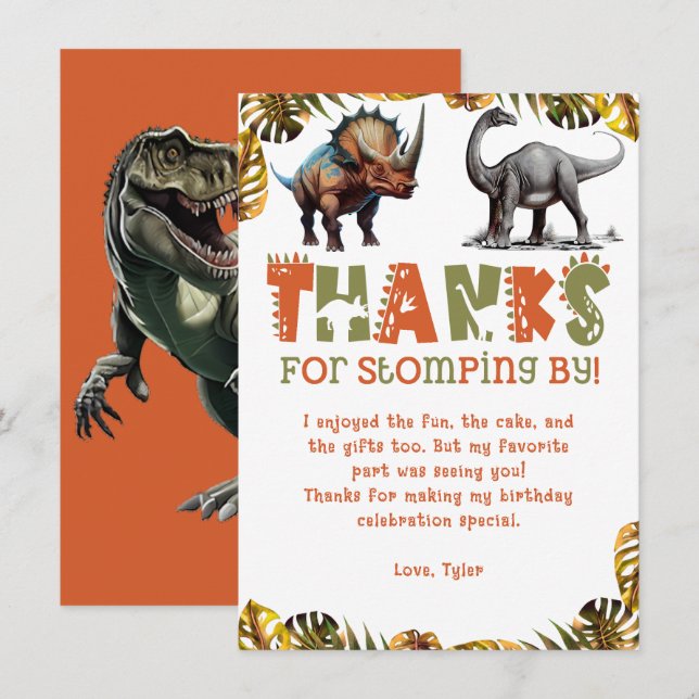 Dinosaur Kids Birthday Dino Thank You Card (Front/Back)