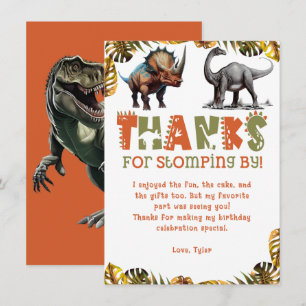 Dinosaur Kids Birthday Dino Thank You Card