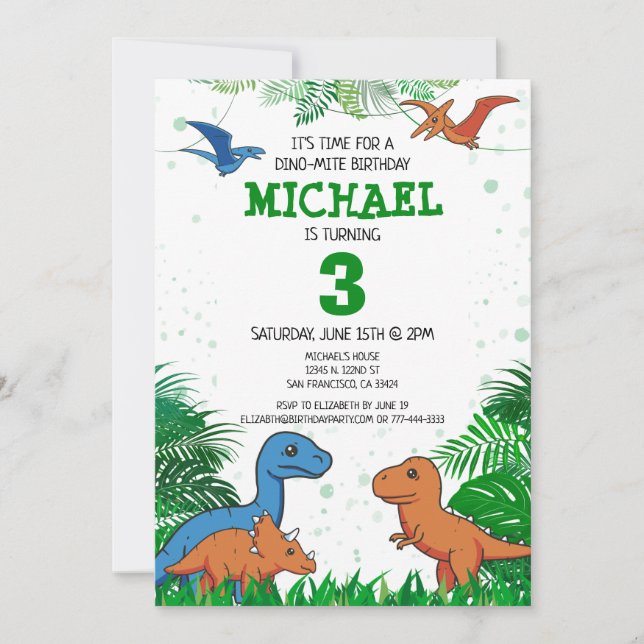 Dinosaur Kids Birthday Dino Trex Boy Invitation (Front)