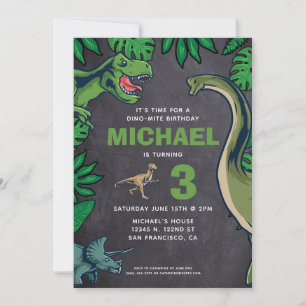 Dinosaur Kids Birthday Dino Trex Chalkboard Boy Invitation