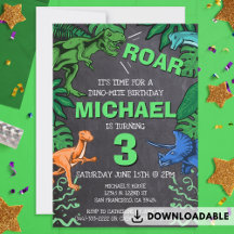 Dinosaur Kids Birthday Dino Trex Chalkboard Boy Invitation