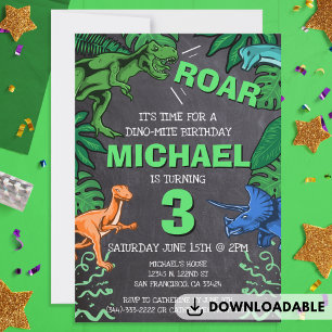 Dinosaur Kids Birthday Dino Trex Chalkboard Boy Invitation