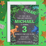Dinosaur Kids Birthday Dino Trex Chalkboard Boy Invitation<br><div class="desc">This dinosaur design is great for the birthday boy in your life. Give them a dino-mite bday with this dino themed design featuring a trex,  triceratops,  brontosaurus,  and raptor.</div>
