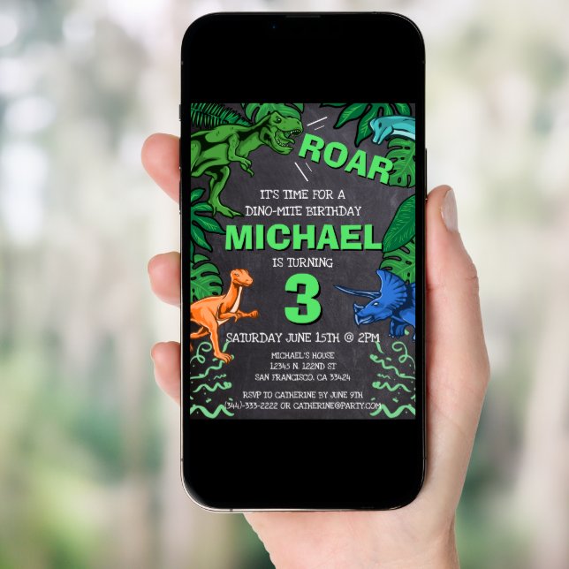 Dinosaur Kids Birthday Dino Trex Chalkboard Boy Invitation (Front Digital)