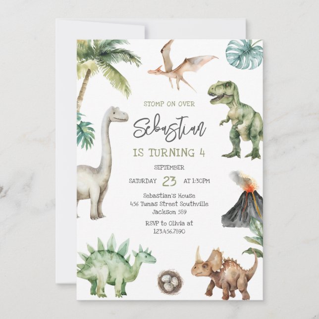 Dinosaur Kids Birthday Invitation (Front)
