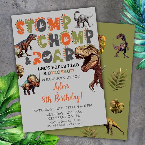 Dinosaur Kids Birthday Invitation Dino Trex Boy