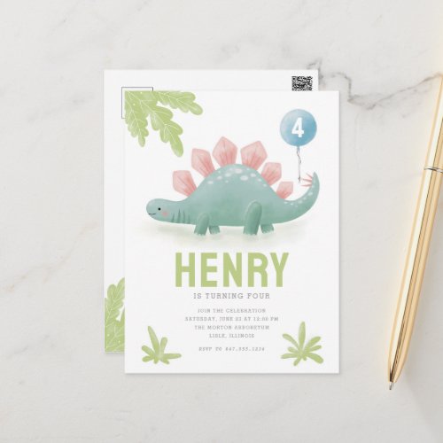 Dinosaur Kids Birthday Invitation Postcard