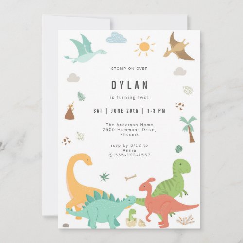 Dinosaur Kids Birthday Party Invitation