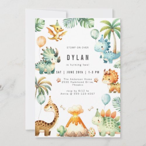 Dinosaur Kids Birthday Party Invitation