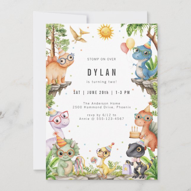 Dinosaur Kids Birthday Party Invitation (Front)