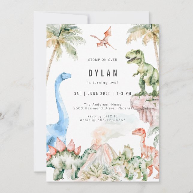 Dinosaur Kids Birthday Party Invitation (Front)