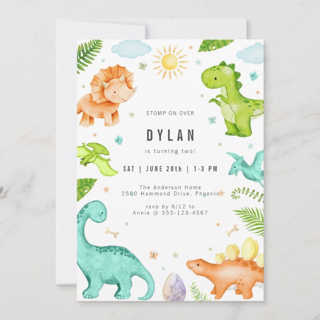 Dinosaur Kids Birthday Party Invitation (Front)