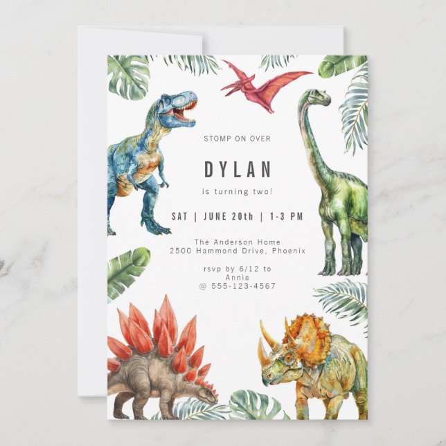 Dinosaur Kids Birthday Party Invitation (Front)