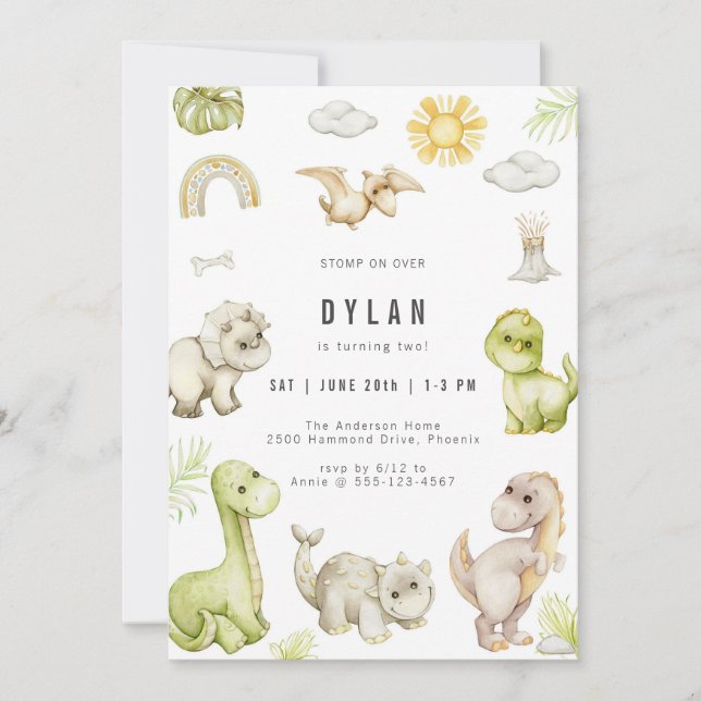 Dinosaur Kids Birthday Party Invitation (Front)