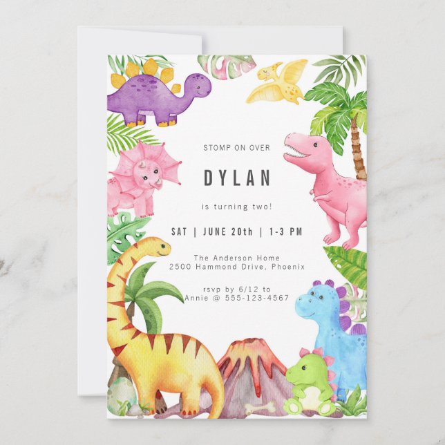 Dinosaur Kids Birthday Party Invitation (Front)