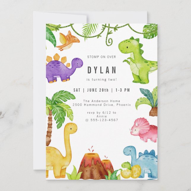 Dinosaur Kids Birthday Party Invitation (Front)