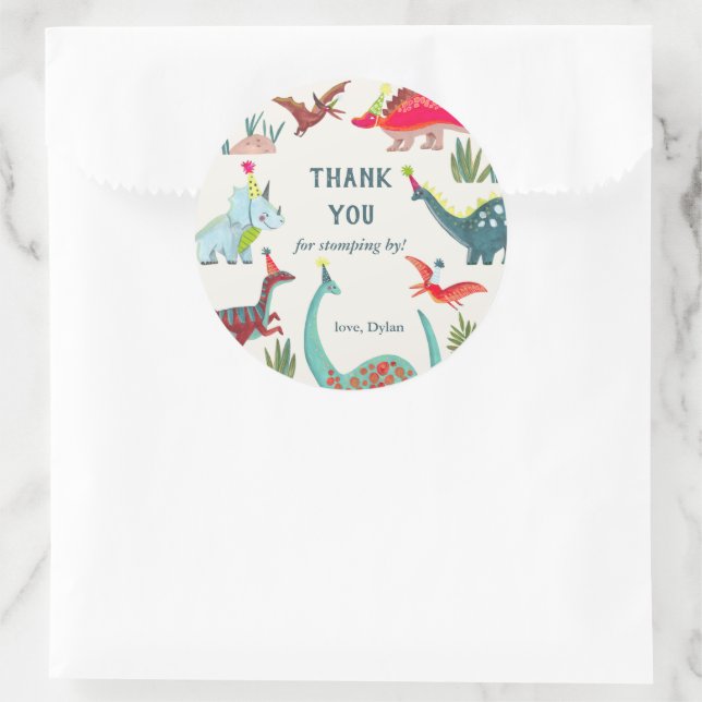 Dinosaur kids birthday party invitation classic round sticker (Bag)