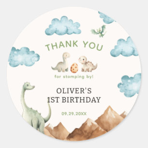Dinosaur Kids Birthday Thank You Classic Round Sticker