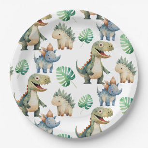 Dinosaur Kids Birthday Watercolor Paper Plates