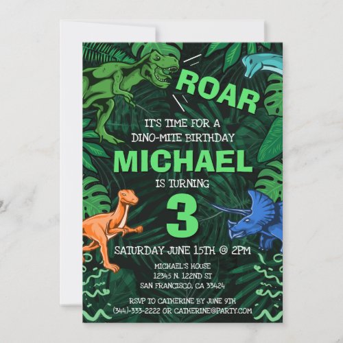 Dinosaur Kids Boy Birthday Dino Trex Jurassic Invitation