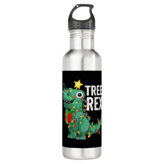 Dinosaur Kids Boys Christmas Tree Rex Pajamas Xmas Stainless Steel Water Bottle (Front)
