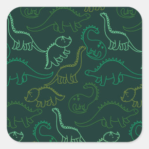 Dinosaur Kids Cartoon Boys Girl Background Pattern Square Sticker