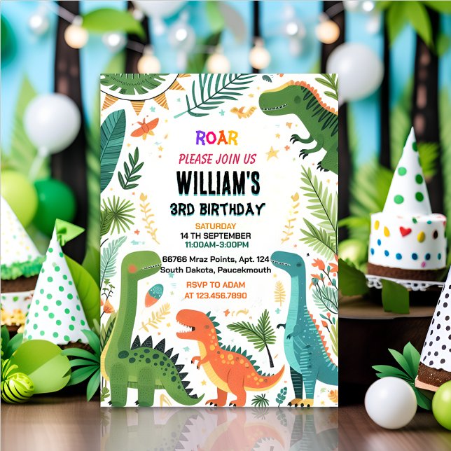 Dinosaur kids cute boys T three 3 rex 3rd birthday Invitation (Creator Uploaded)