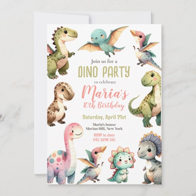 Dinosaur Kids Dino Birthday Party Invitation (Front)