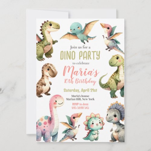 Dinosaur Kids Dino Birthday Party Invitation