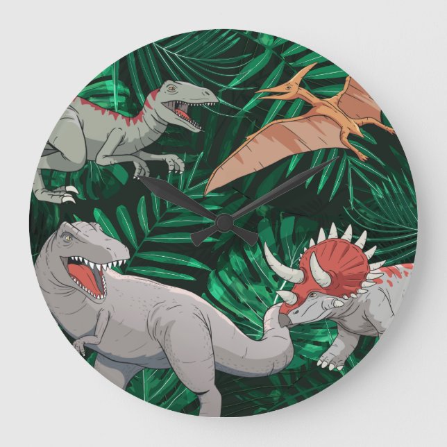Dinosaur Kids Dino Jurassic Trex Boy Bedroom Large Clock (Front)