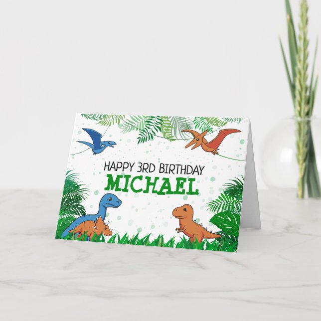 Dinosaur Kids Dino Jurassic Trex Boy Birthday Card (Front)