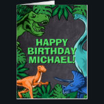 Dinosaur Kids Dino Jurassic Trex Boy Birthday Card<br><div class="desc">This dinosaur design is great for the birthday boy in your life. Give them a dino-mite bday with this dino themed design featuring a trex,  triceratops,  brontosaurus,  and raptor.</div>