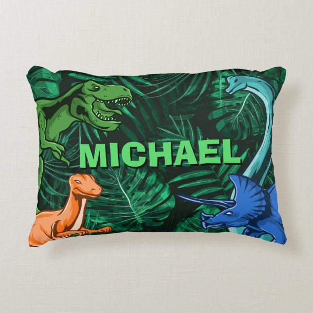 Dinosaur Kids Dino Jurassic Trex Boy Customizable Accent Pillow (Front)