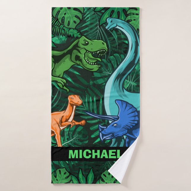 Dinosaur Kids Dino Jurassic Trex Boy Customizable Bath Towel Set (Bath Towel)