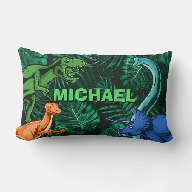 Dinosaur Kids Dino Jurassic Trex Boy Personalized Lumbar Pillow (Front)