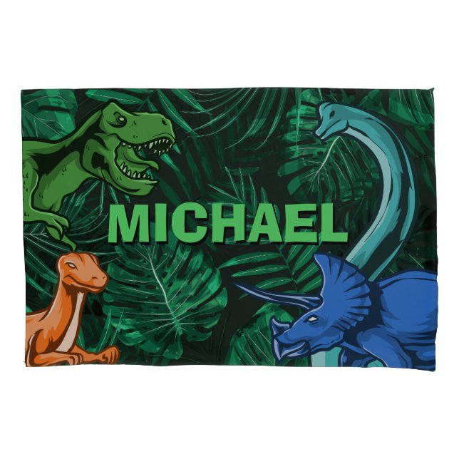 Dinosaur Kids Dino Jurassic Trex Boy Personalized Pillow Case (Front)