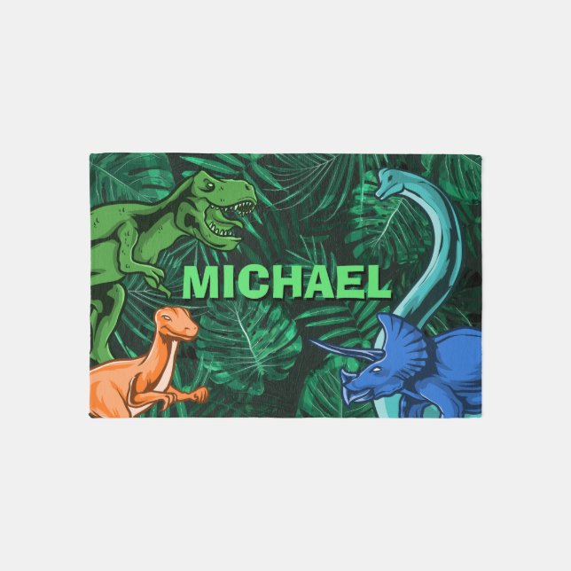 Dinosaur Kids Dino Jurassic Trex Boy Personalized Rug (Front)