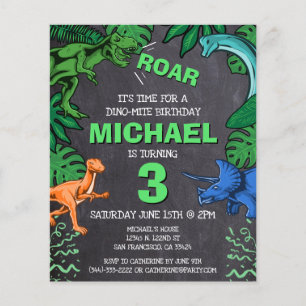 Dinosaur Kids Dino Trex Birthday Invitation Flyer