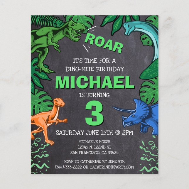 Dinosaur Kids Dino Trex Birthday Invitation Flyer (Front)