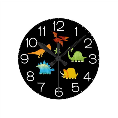 Dinosaur Kids Nursery Cute Dino Round Clock