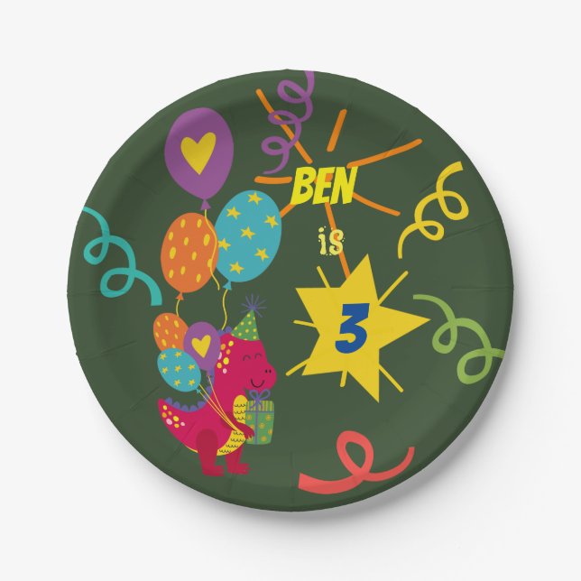 Dinosaur kids party tableware paper plates (Front)