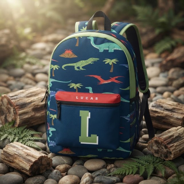 Dinosaur Kids Personalized Monogram  Printed Backpack (Creator Uploaded)