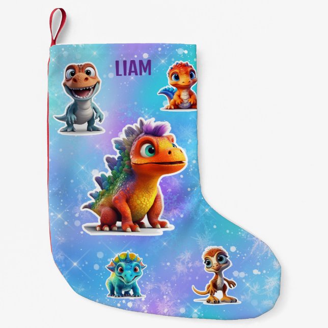 DINOSAUR KIDS PERSONALIZED SMALL CHRISTMAS STOCKING (Front)